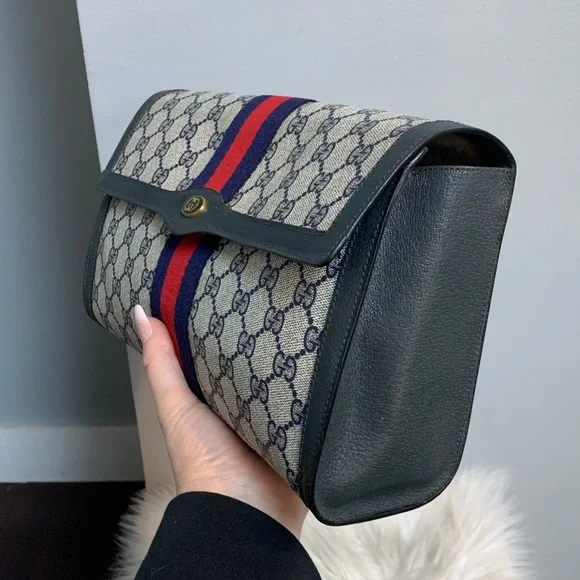 Authentic and vintage navy blue Gucci Ophidia Sherry Line XL clutch - Picture 5 of 17